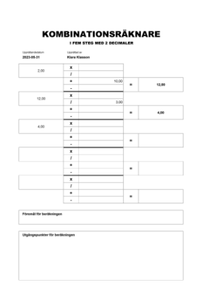 Kombinationsräknare fem steg två decimaler