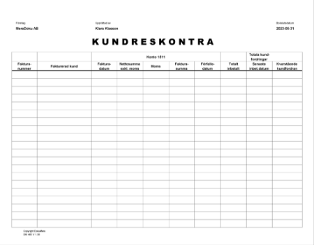 Kundreskontra - 1 sida, 20 fakturor