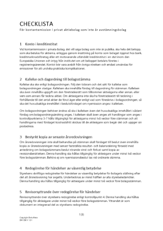 Checklista kontantemission privat AB