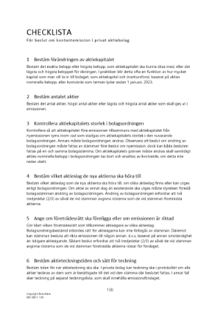 Checklista beslut kontantemission - Privat AB