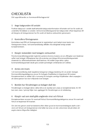 Checklista kommanditbolagsavtal