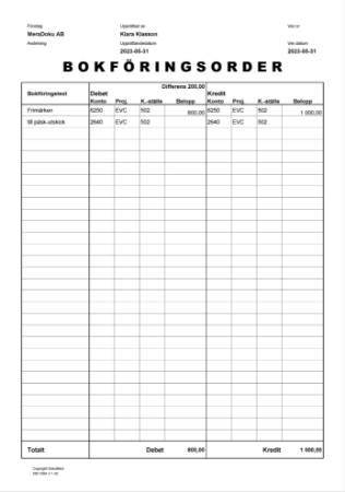 Bokföringsorder 1 sida 3 dimensioner