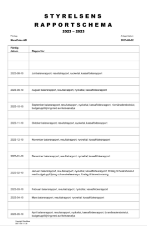 Styrelsens rapportschema