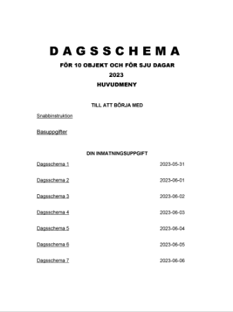 Dagsschema 10 objekt 7 dagar