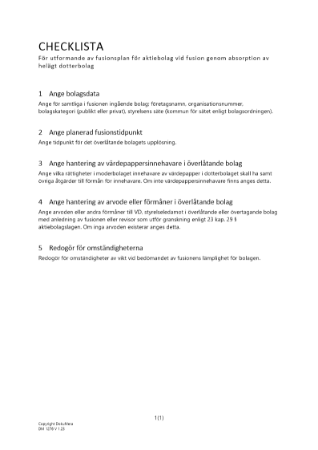 Checklista fusionsplan helägt DB