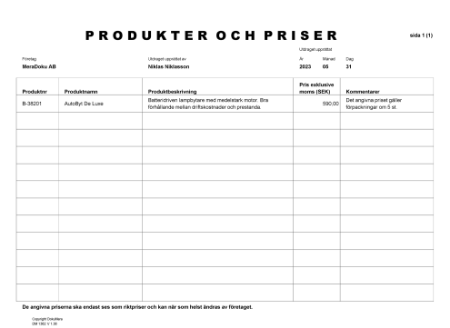 Produkter och priser