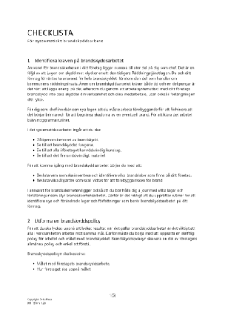 Checklista systematiskt brandskyddsarbete