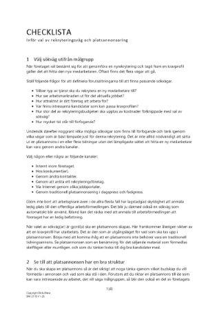 Checklista rekryteringsväg platsannonsering