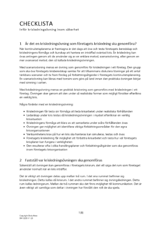 Checklista krisledningsövning säkerhet