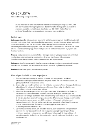 Checklista certifiering ISO 9001