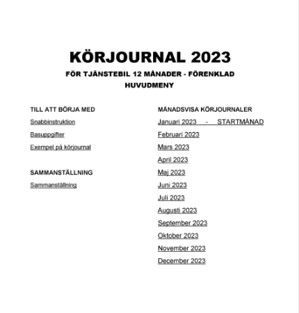 Körjournal tjänstebil 12 mån - förenklad