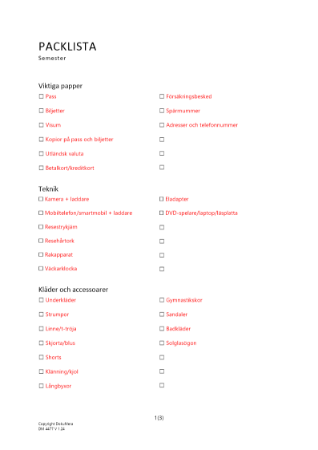 Packlista för semestern
