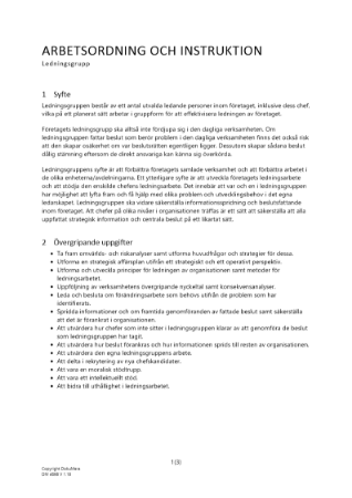 Arbetsordning och instruktion ledningsgrupp