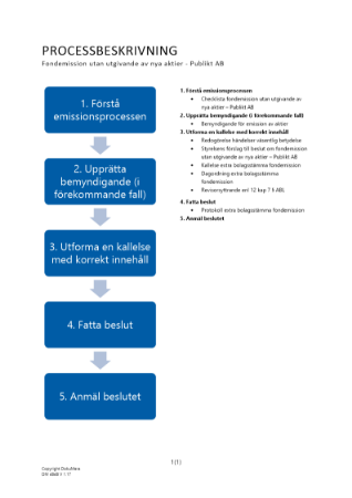 Processbeskrivning fondemission utan utgivande av nya aktier - Publikt AB