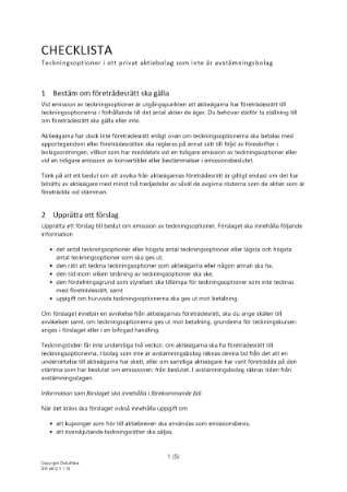 Checklista – Teckningsoptioner privat AB