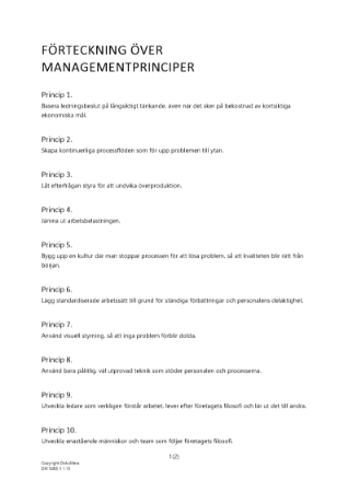 Förteckning - managementprinciper