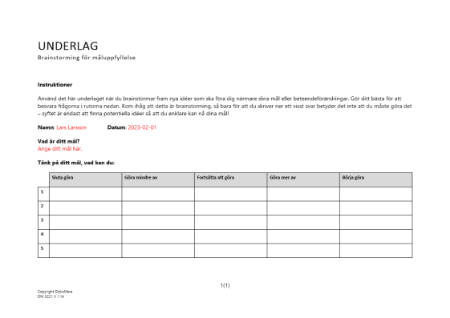 Underlag - brainstorming för måluppfyllelse