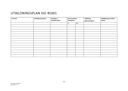 Utbildningsplan ISO 45001