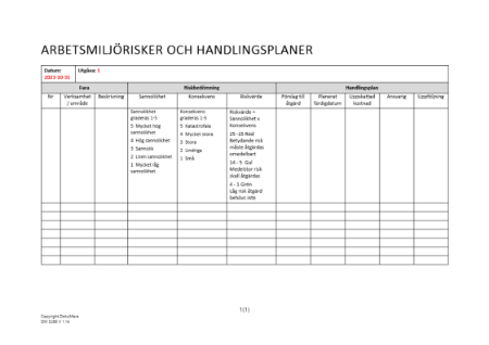 Handlingsplan för arbetsmiljörisker ISO 45001