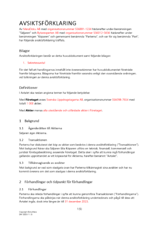 Avsiktsförklaring förvärv (letter of intent)