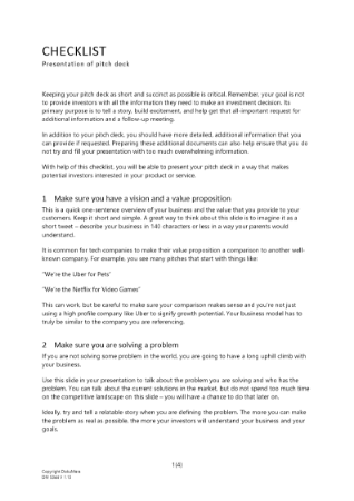 Checklista presentation av pitch deck Engelsk
