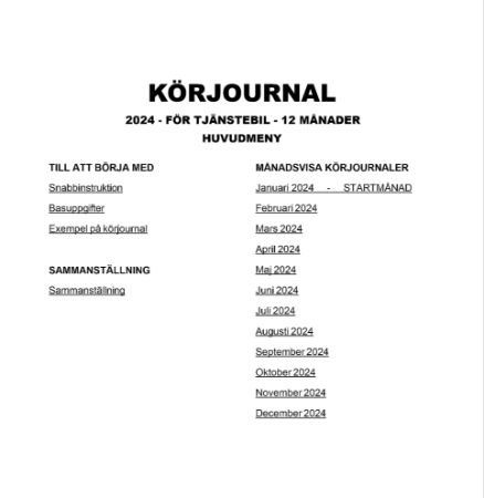 Körjournal tjänstebil 12 mån