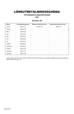 Löneutbetalningsschema månadsvis 2025