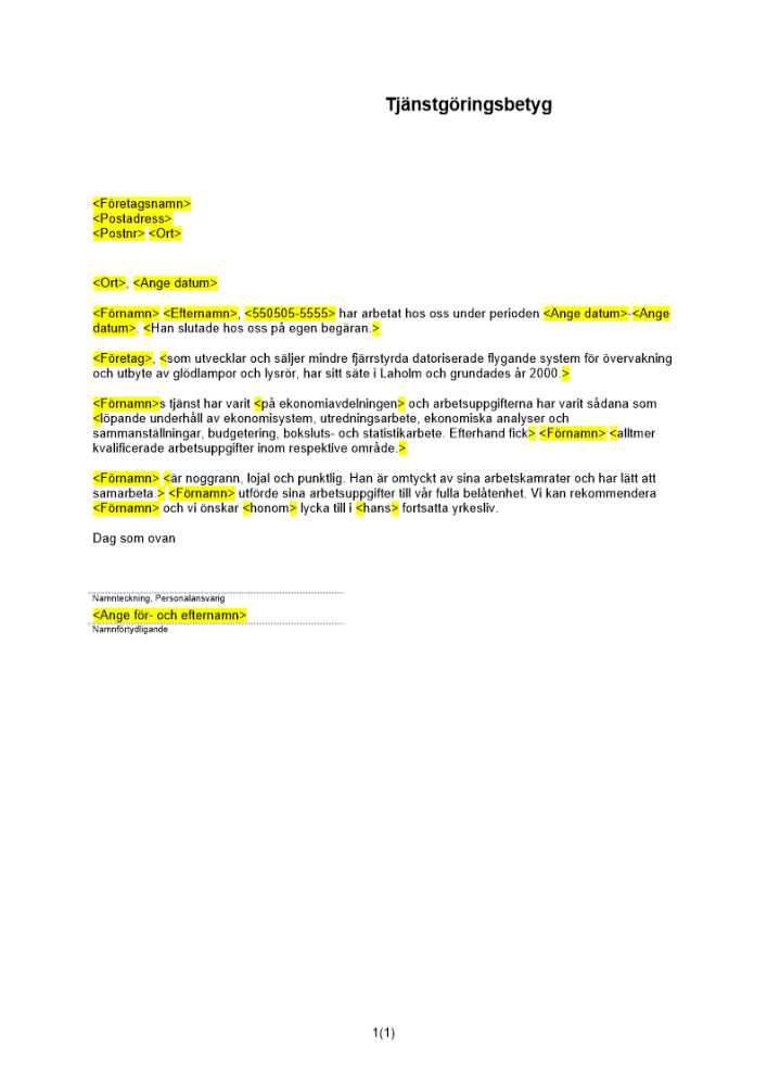 Tjänstgöringsbetyg neutral ton