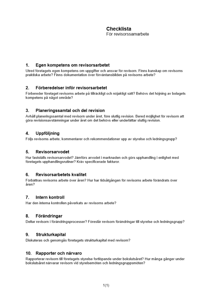 Checklista revisorssamarbete