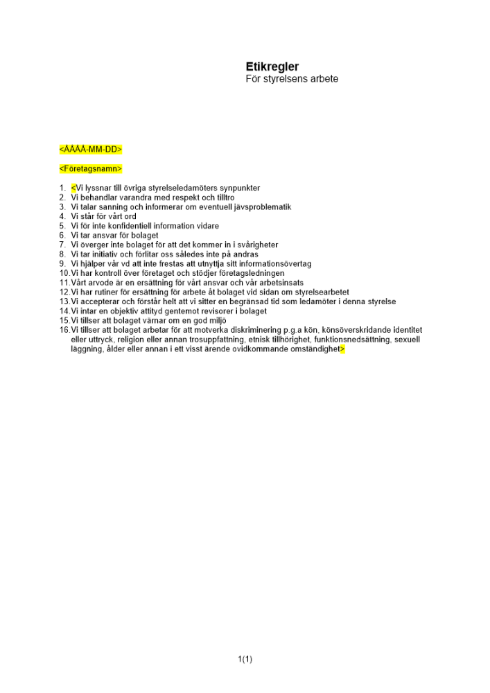 Etikregler styrelsens arbete