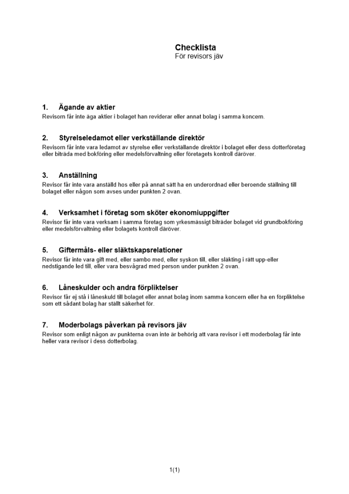Checklista revisors jäv