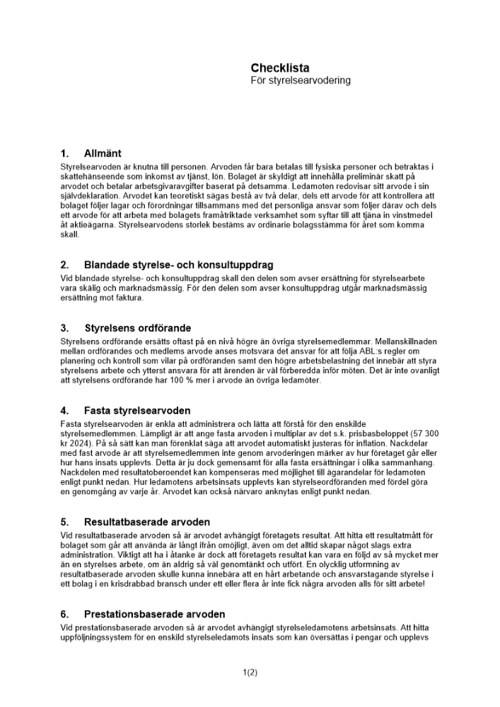 Checklista styrelsearvodering