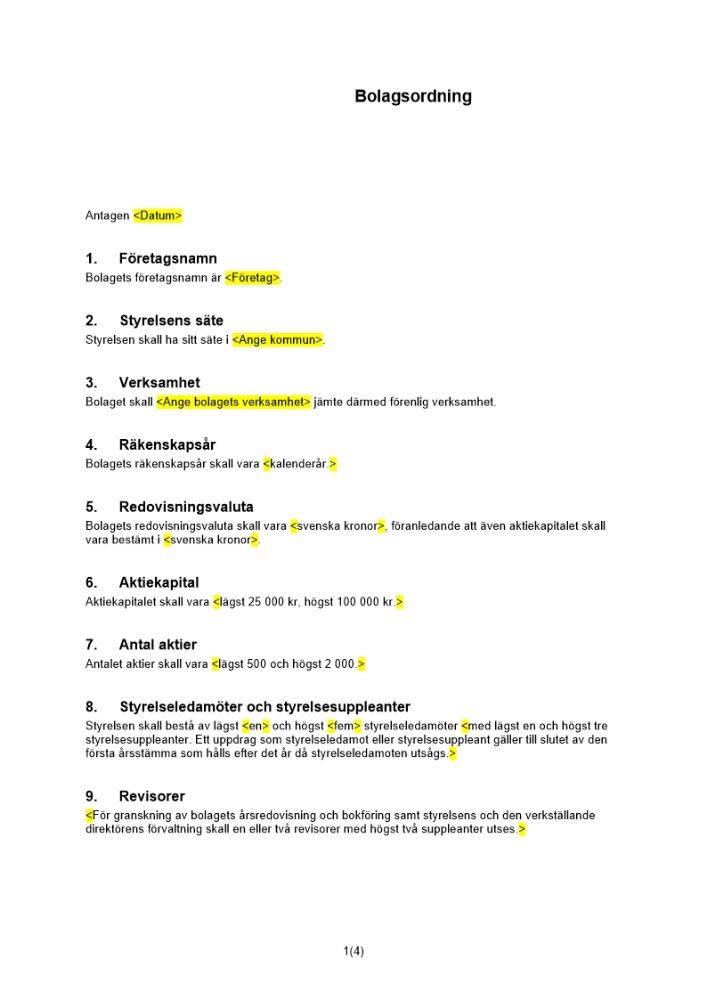 Bolagsordning privat röstvärde