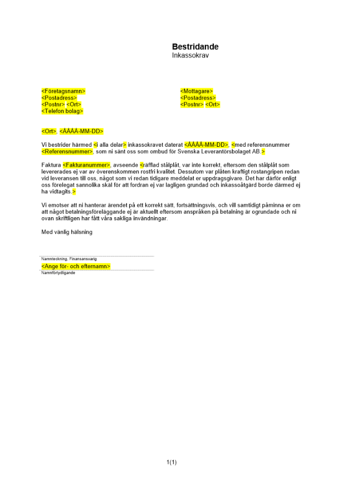 Bestridande av inkassokrav
