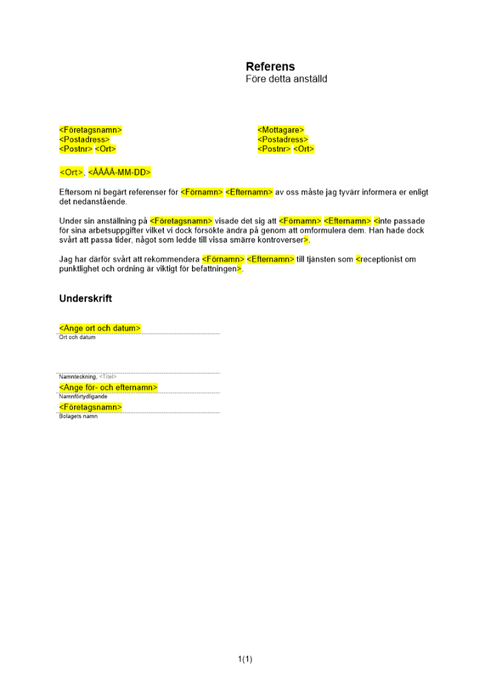 Referens avseende fd anställd dålig