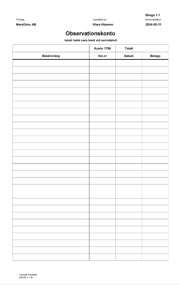 1799 Observationskonto