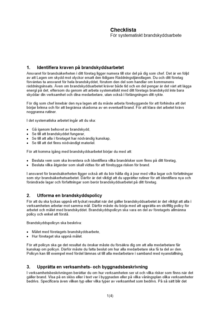 Checklista systematiskt brandskyddsarbete