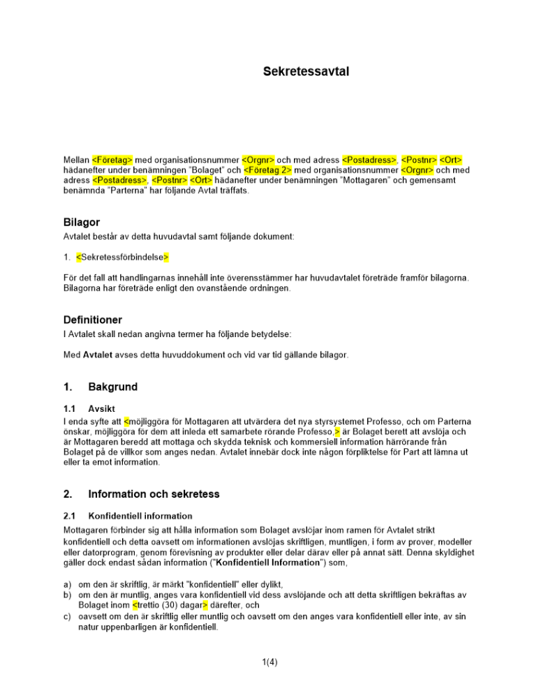 Sekretessavtal ensidigt