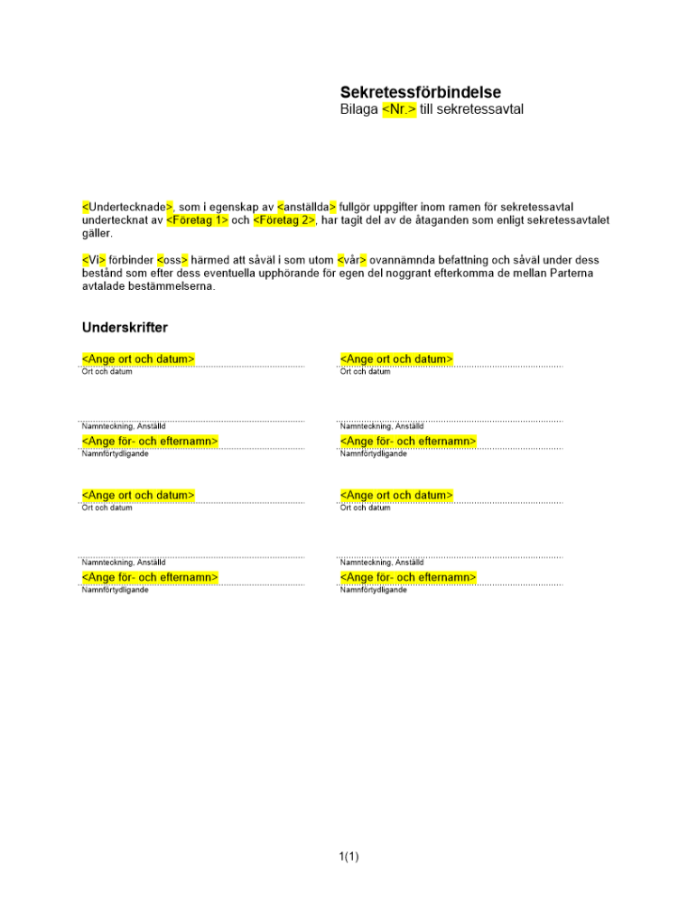 Sekretessförbindelse anställda