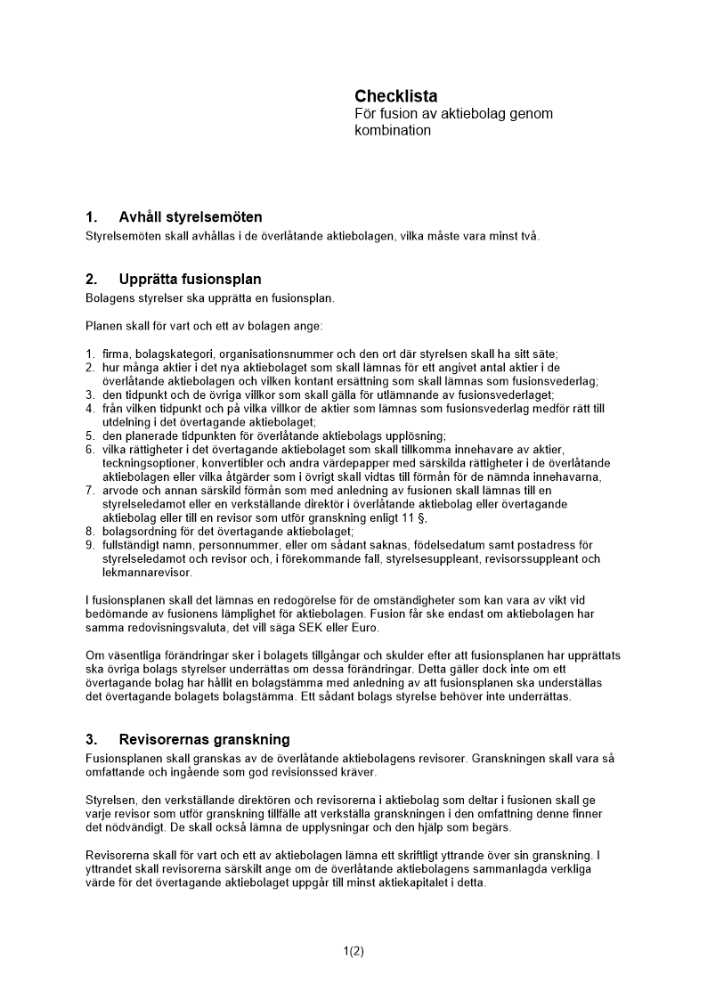 Checklista fusion kombination