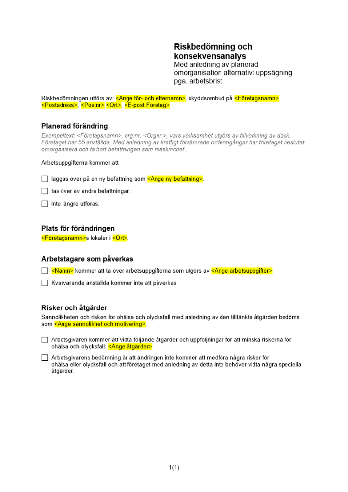 Riskbedömning och konsekvensanalys vid omorganisation