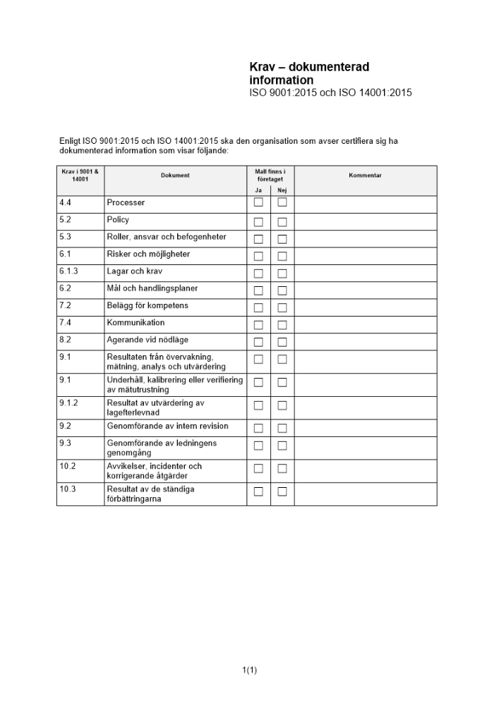 Krav på dokumenterad information - ISO 9001 och ISO 14001