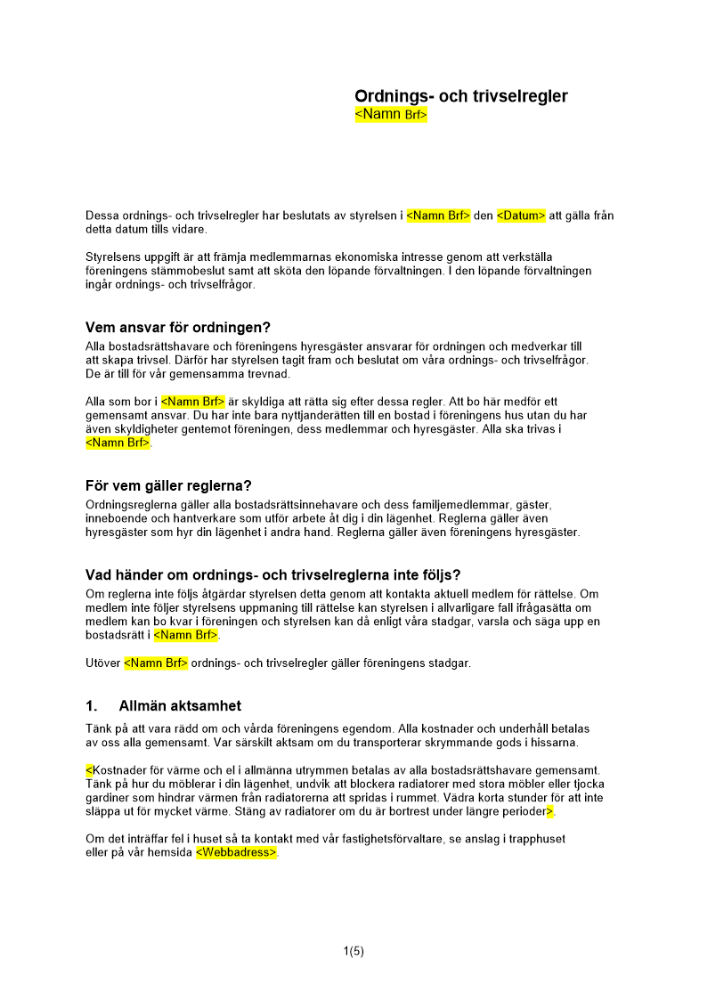 Ordnings- och trivselregler i brf