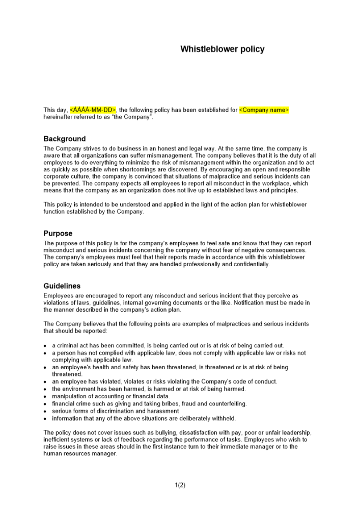 Visselblåsarpolicy Engelsk