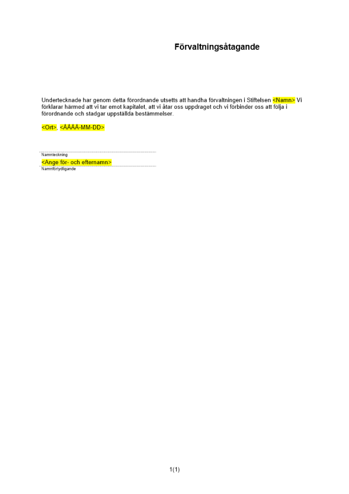 Förvaltningsåtagande - stiftelse