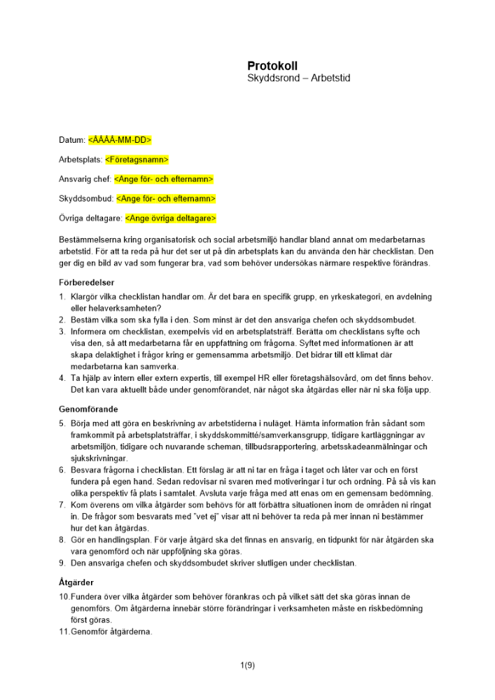 Protokoll skyddsrond arbetstid