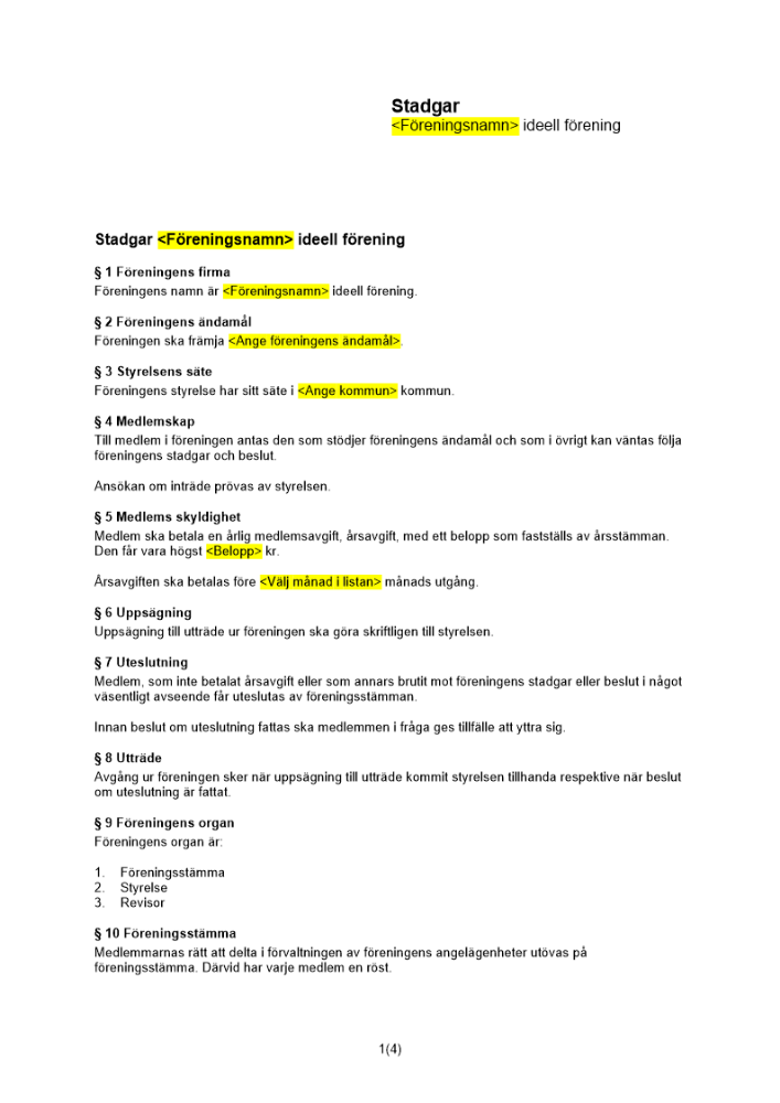 Stadgar ideell förening