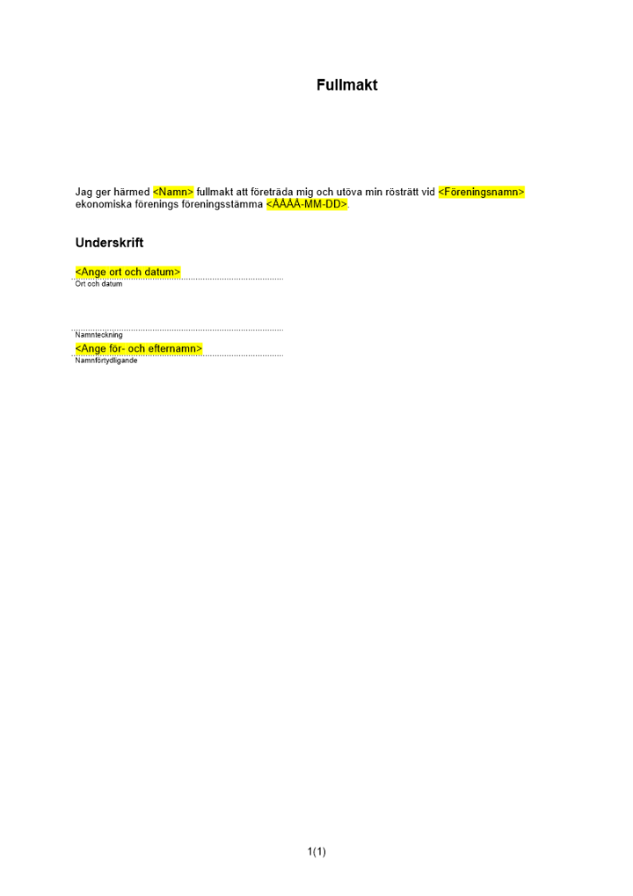Fullmakt ekonomisk förening