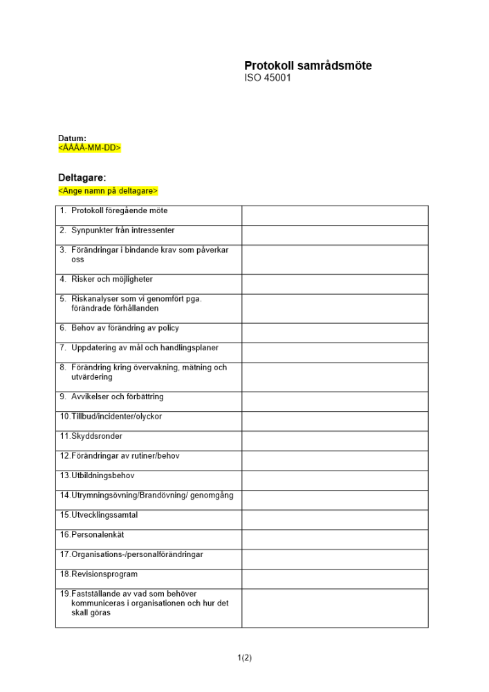 Protokoll samrådsmöte ISO 45001