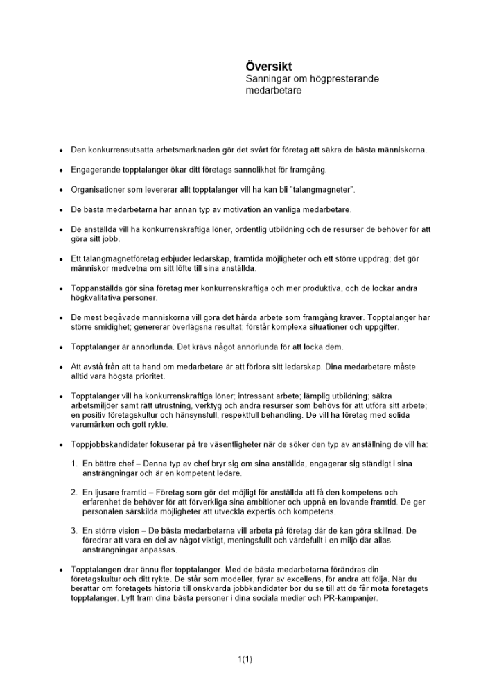 Översikt - sanningar om högpresterande medarbetare